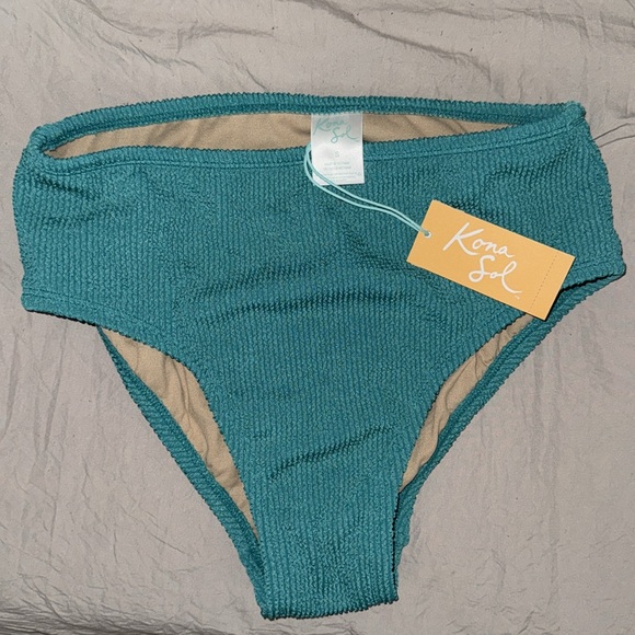 NWT Kona Sol Mid-Rise Medium Coverage Pucker Textured High Waist Bikini Bottom - Picture 1 of 4